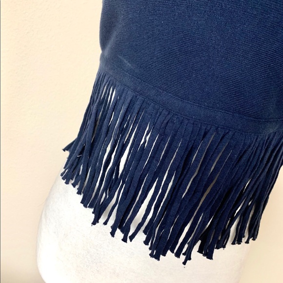 BCBGMAXAZRIA Fringe Cropped Blue Sleeveless TOP - Picture 4 of 8